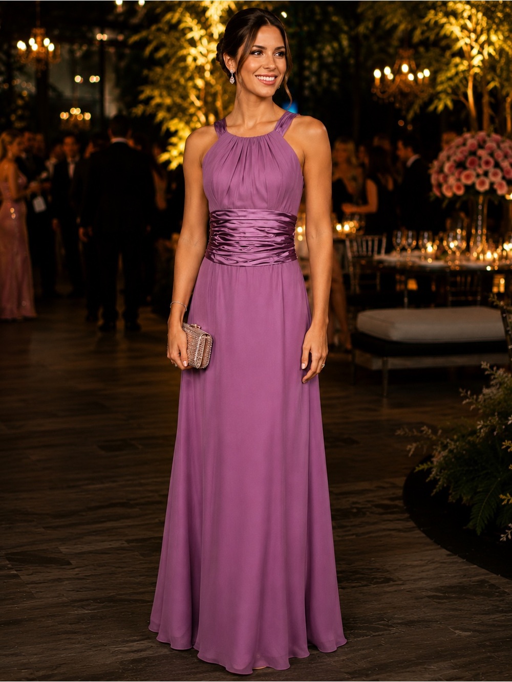 David’s Bridal Lilac Chiffon Formal Gown Draped Back Tie Dress 18 - Picture 2 of 13
